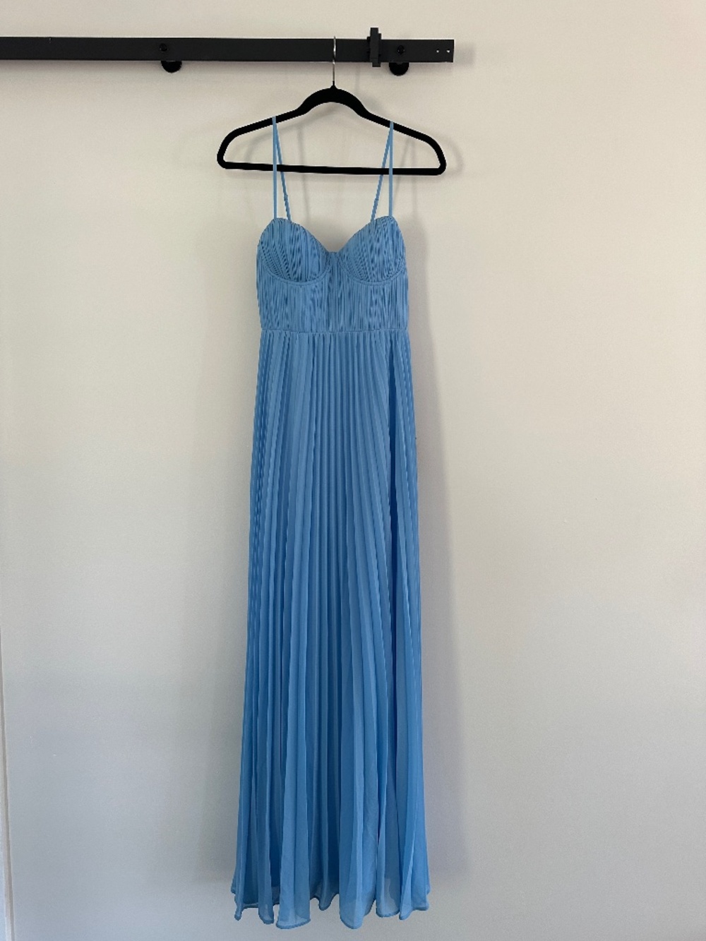 Admirable Elegance Light Blue Pleated Bustier Maxi Dress